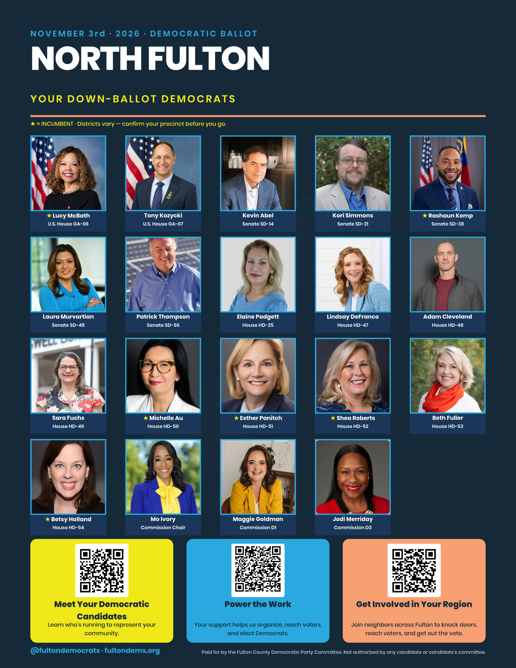 North Fulton candidate list: every Democrat on the ballot, by office.