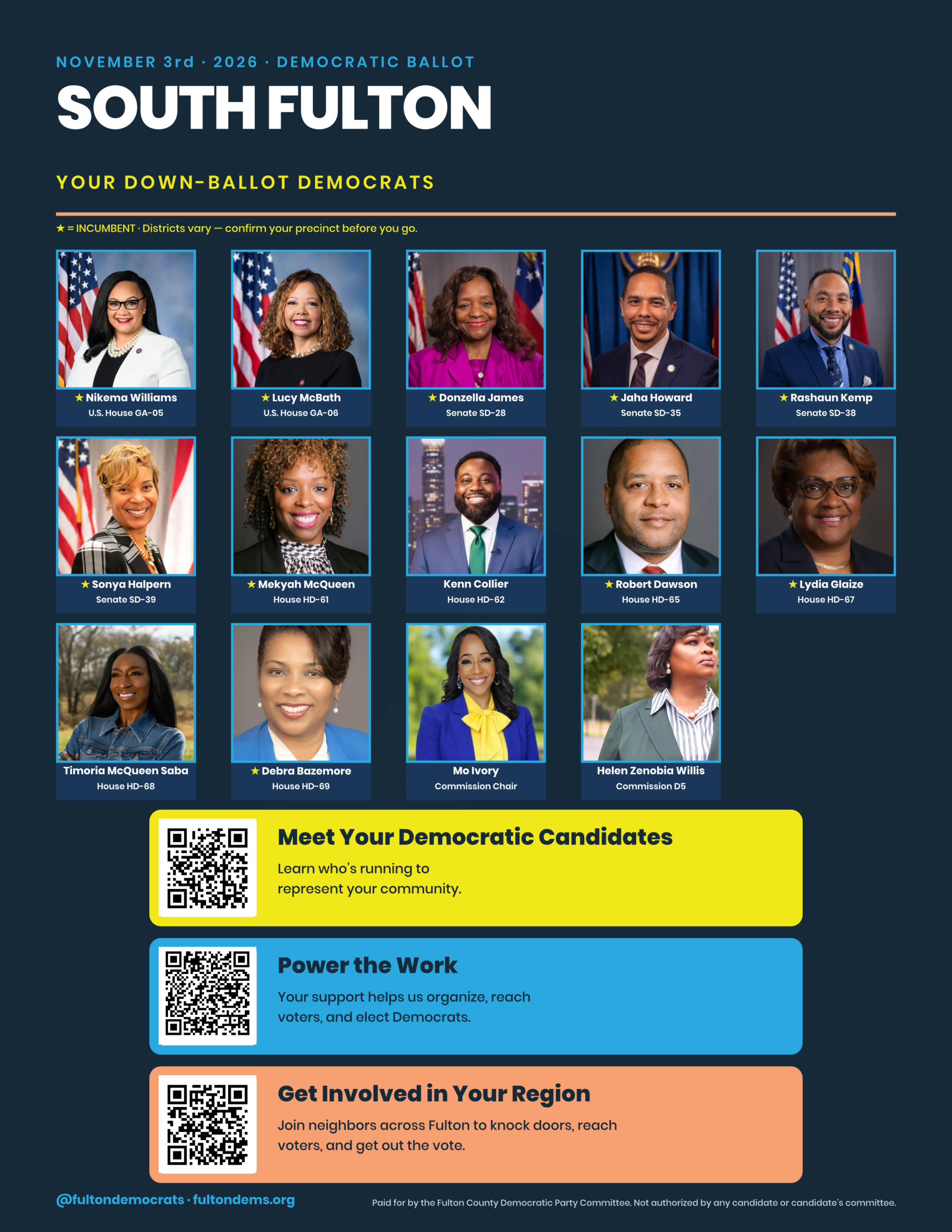 South Fulton candidate list: every Democrat on the ballot, by office.